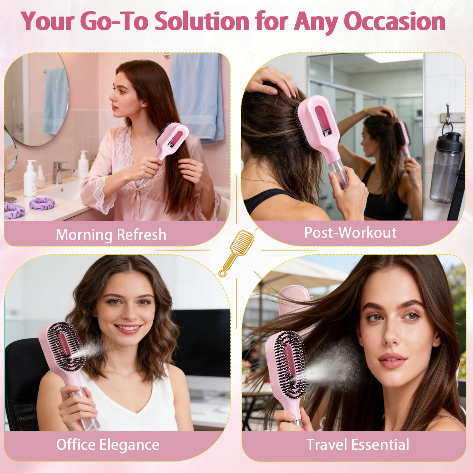 Hair Brush with Water Spray Mister - 2-in-1 Detangling Brush with Built-in Fine Mist, Portable Wet & Dry Styling Tool for Smooth, Frizz-Free Hair - Quick Refresh for Women & Girls On-The-Go(1pcs pink)