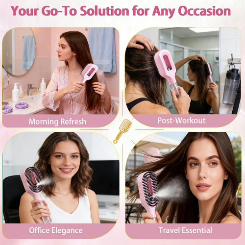 Hair Brush with Water Spray Mister - 2-in-1 Detangling Brush with Built-in Fine Mist, Portable Wet & Dry Styling Tool for Smooth, Frizz-Free Hair - Quick Refresh for Women & Girls On-The-Go(1pcs pink)