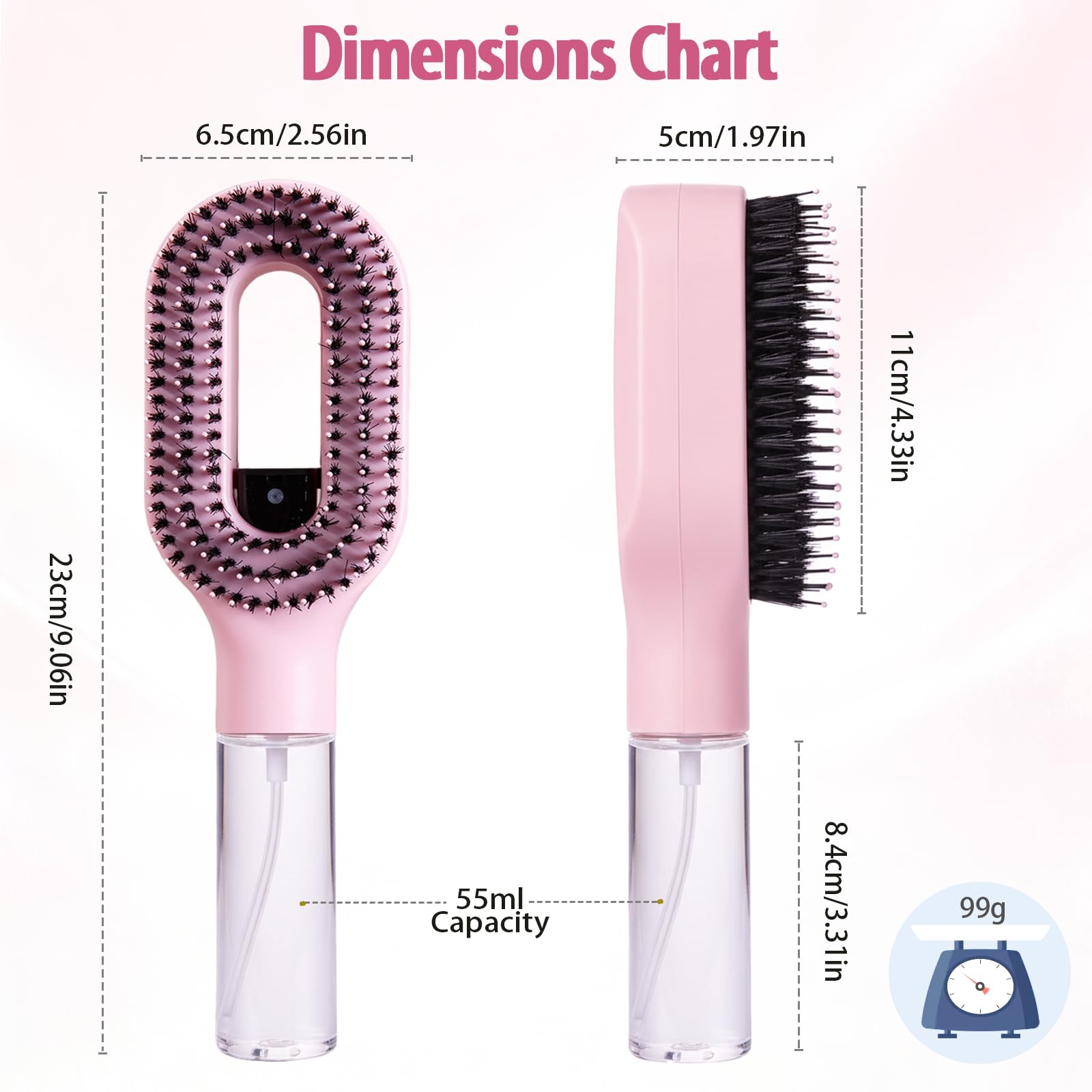 Hair Brush with Water Spray Mister - 2-in-1 Detangling Brush with Built-in Fine Mist, Portable Wet & Dry Styling Tool for Smooth, Frizz-Free Hair - Quick Refresh for Women & Girls On-The-Go(1pcs pink)